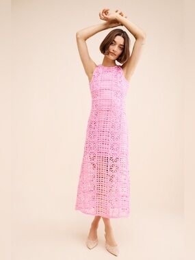 Anthropologie || Endless Rose Textured Sleeveless Midi Dress Lace Pink Small